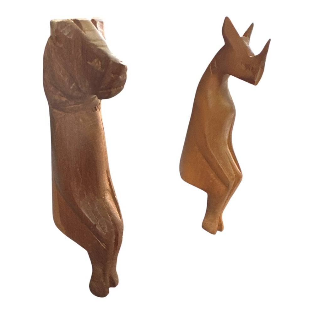 Hand Carved Wood Animal Figurines Set Mid Century Modern Style Rustic Decor